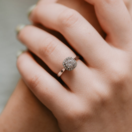 The Ami Ring | Moissanite & Diamond Round Engagement Halo