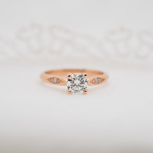 The Celia Ring | Round Moissanite & Diamond Four Prong Accented Engagement Solitaire