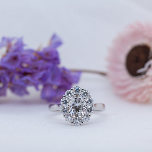 The Fleur Ring | Lab Diamond Vintage Style Oval Engagement Halo