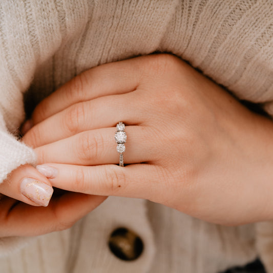 The Nouveau Ring | Moissanite & Diamond Shoulder Set Engagement Trilogy
