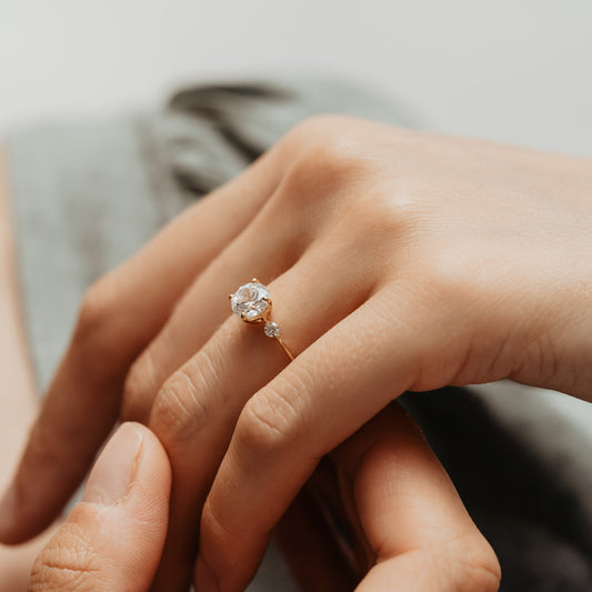 The Xevi Ring | Round Lab Diamond Accented Petite Modern Engagement