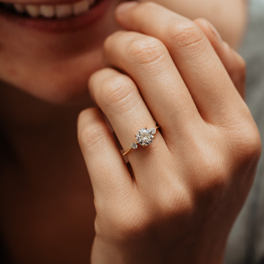 The Xevi Ring | Round Moissanite & Diamond Accented Petite Modern Engagement