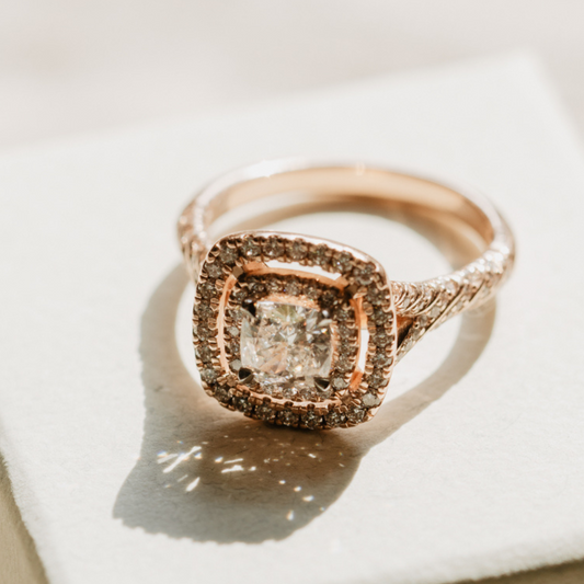 Rose Gold Cushion Cut Halo