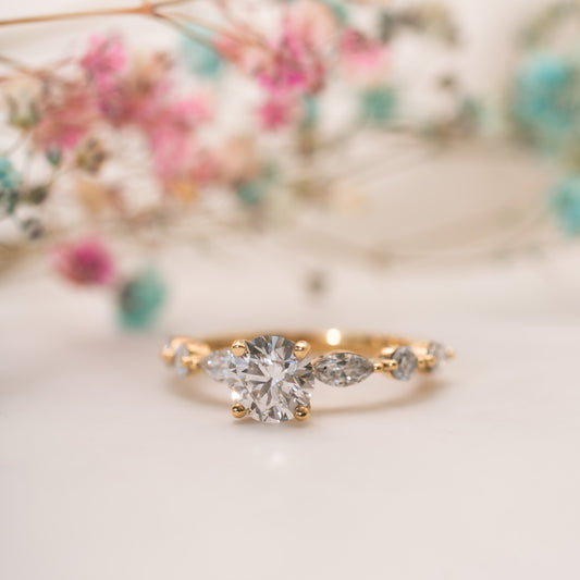 Bespoke Round & Marquise Lab Diamond Shoulder Set Engagement Ring