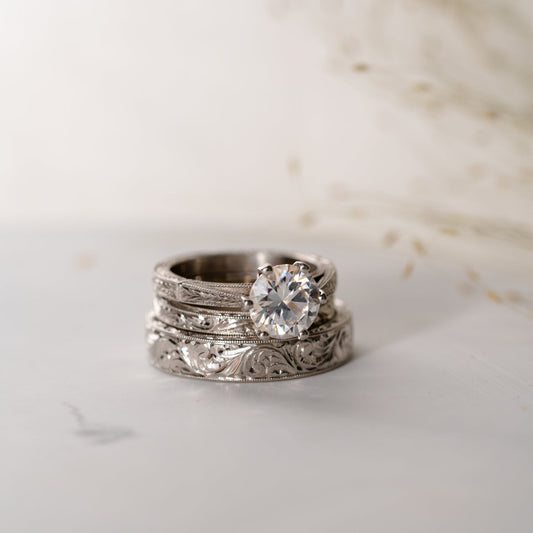 Milgrain Engraved His & Hers Bridal Set