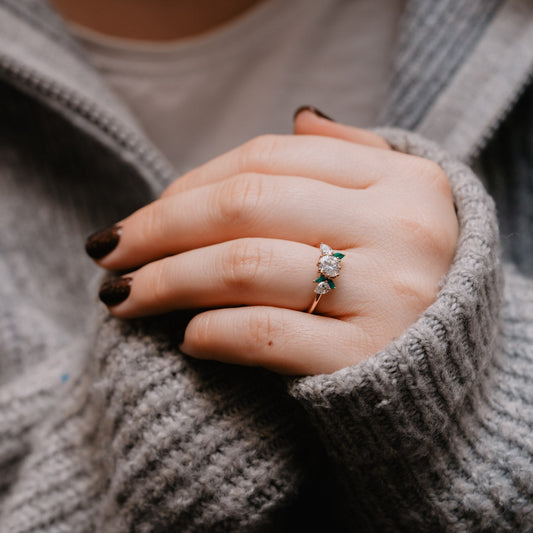 Emerald & Marquise Accented Engagement Ring