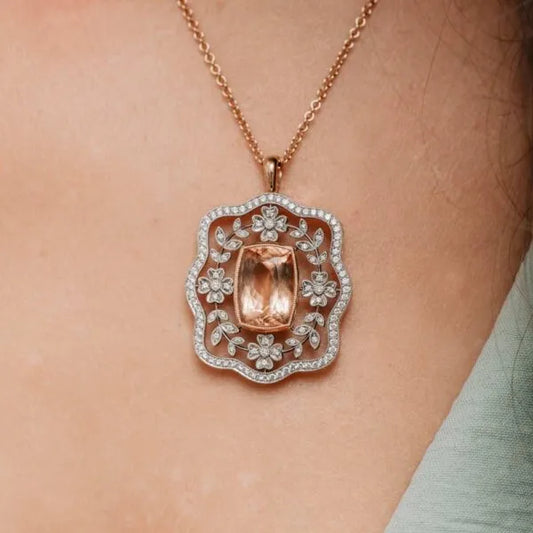 Vintage Inspired Floral Morganite Pendant