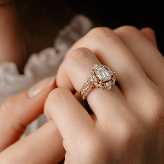 Bespoke Bridal Rings | 2.8ct Art Deco Lab Diamond 18k Rose Gold & Platinum