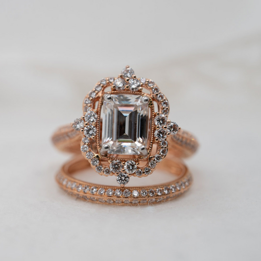 Bespoke Bridal Rings | 2.8ct Art Deco Lab Diamond 18k Rose Gold & Platinum