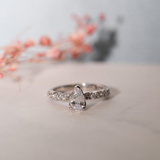 The Adelynn Ring | Lab Diamond Pear Shoulder Set Engagement Solitaire