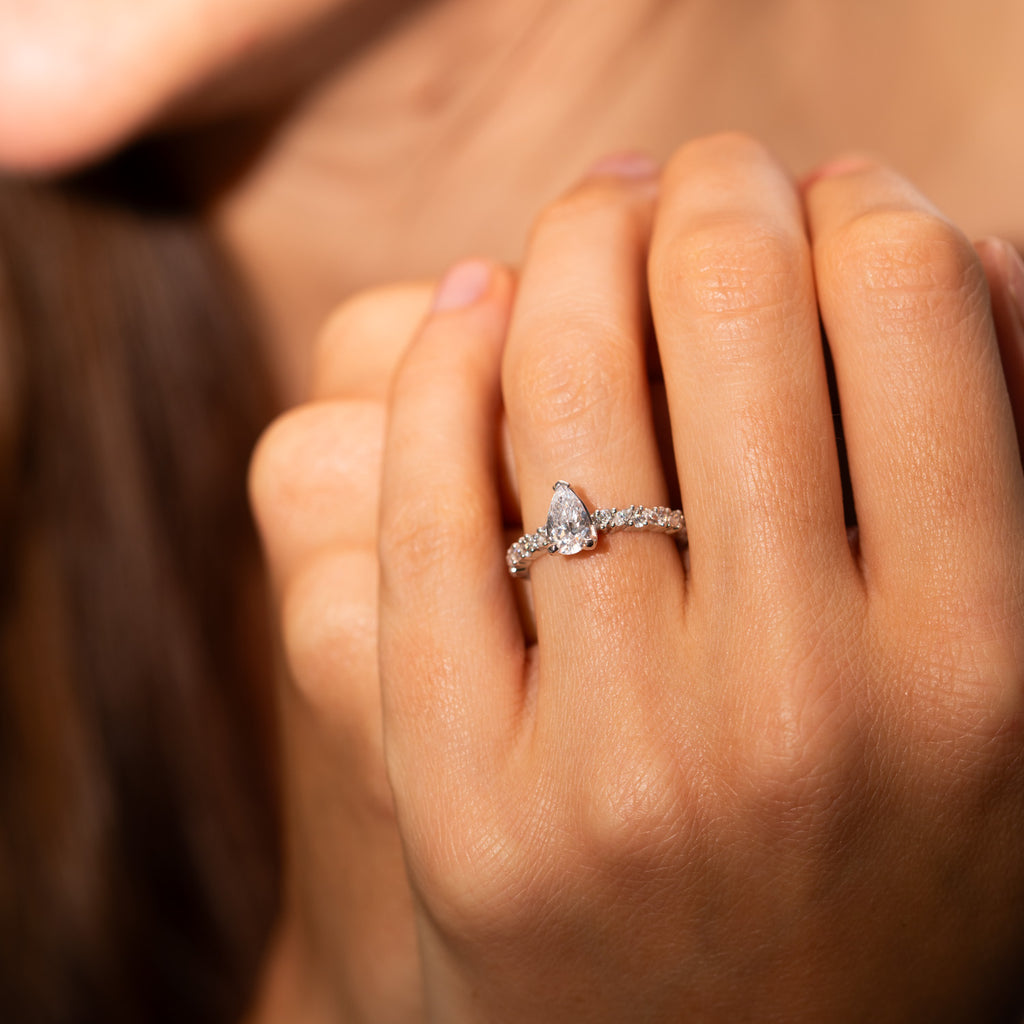 The Adelynn Ring | Lab Diamond Pear Shoulder Set Engagement Solitaire