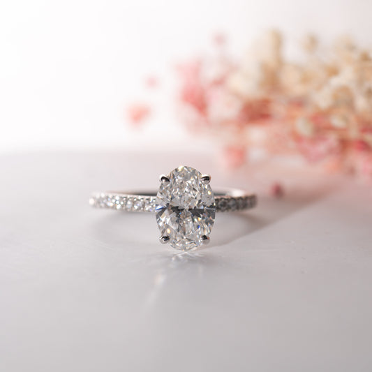 The Aesa Ring | Lab Diamond Oval Thin Band Shoulder Set Engagement
