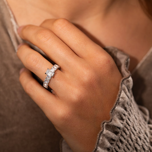 The Angelika Ring | Diamond Emerald Cut Shoulder Set Engagement Solitaire
