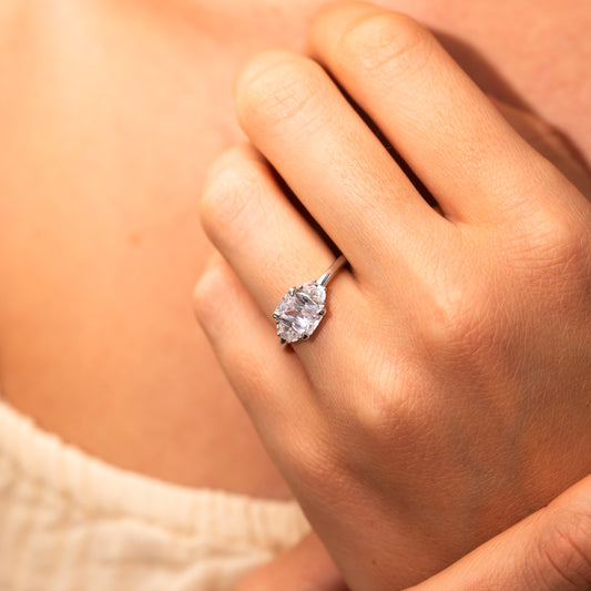 The Alana Ring | Lab Diamond Emerald & Half Moon Cut Engagement Trilogy