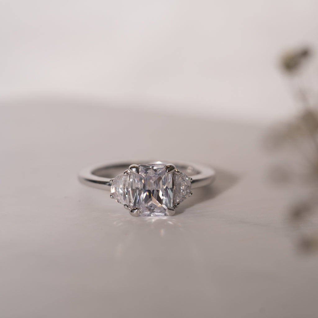 The Alana Ring | Lab Diamond Emerald & Half Moon Cut Engagement Trilogy