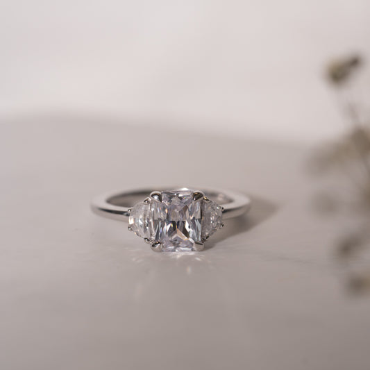 The Alana Ring | Lab Diamond Emerald & Half Moon Cut Engagement Trilogy
