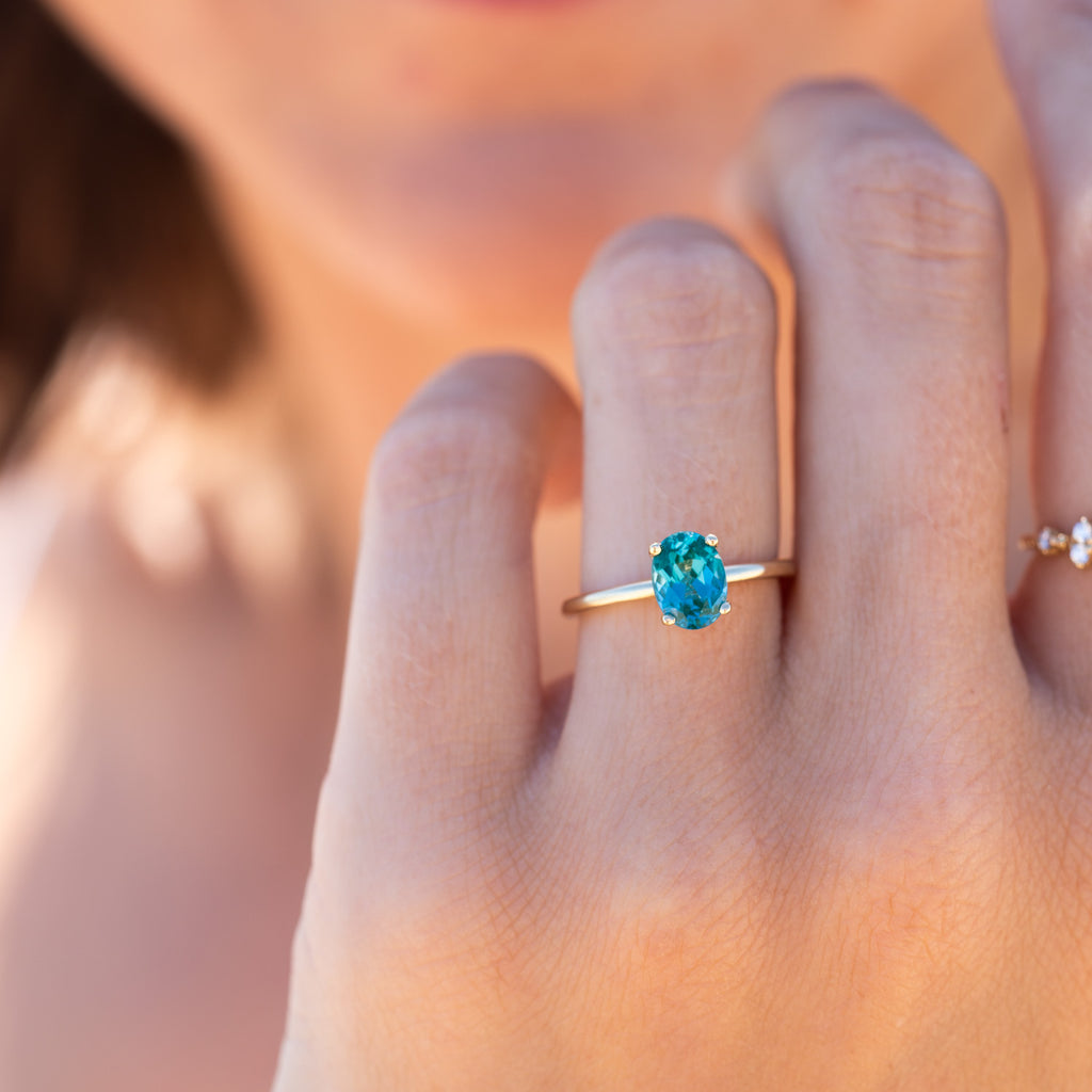 The Alice Ring | Oval Lab Grown Paraiba Spinel Four Claw Solitaire