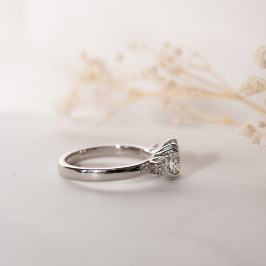 The Amorette Ring | Moissanite Round Split Claw Trilogy Engagement