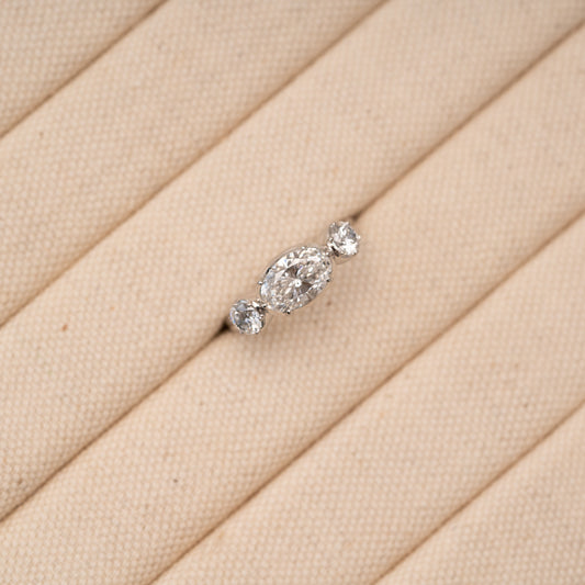 The Jessica Ring | E VS1 2.10 ct Three Stone Oval & Round Diamond Trilogy