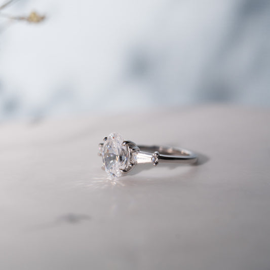 The Aurora Ring | Lab Diamond Oval & Tapered Baguette Cut Engagement Trilogy