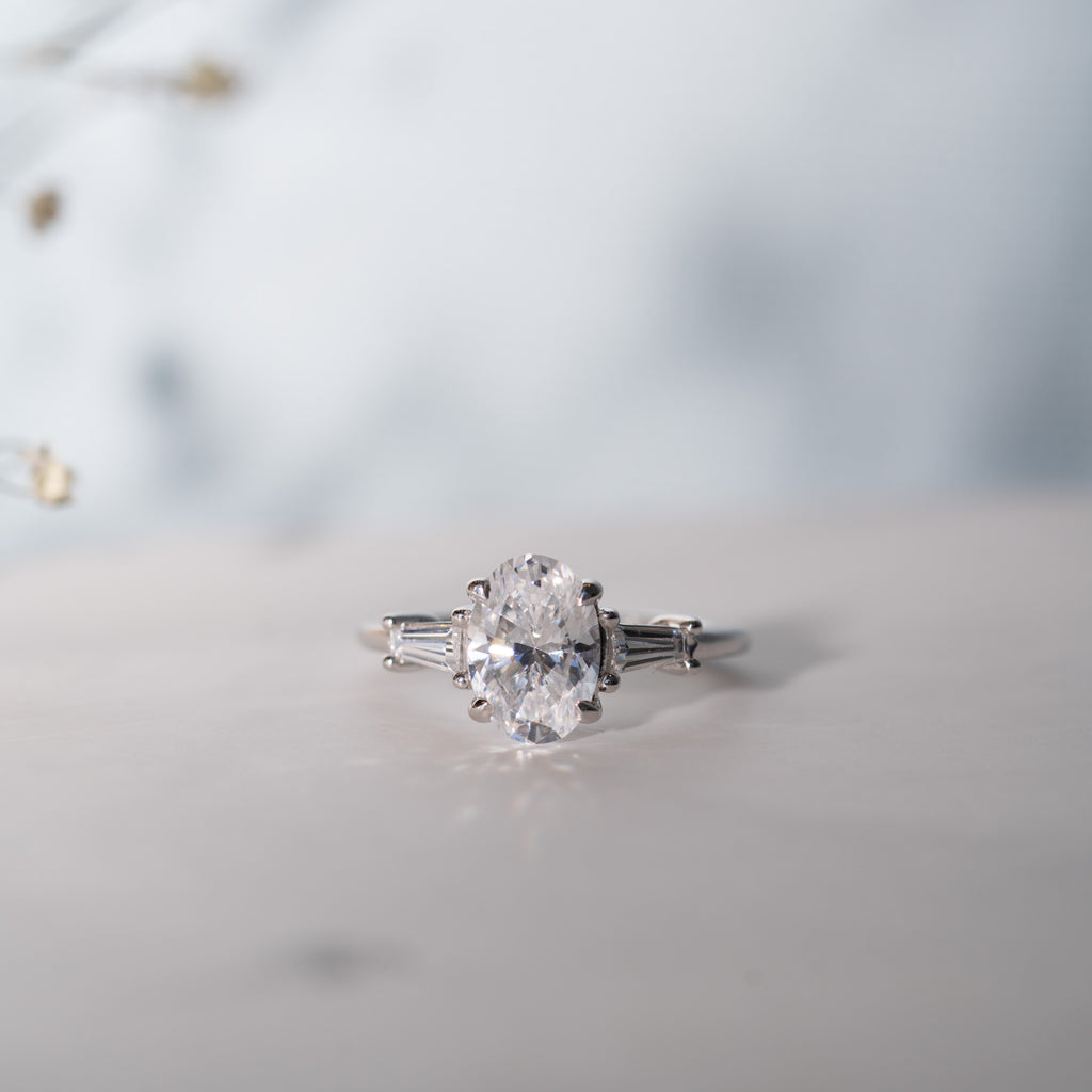 The Aurora Ring | Lab Diamond Oval & Tapered Baguette Cut Engagement Trilogy