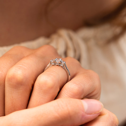 The Beatrix Ring | Lab Diamond Round Brilliant Cut Hidden Halo Engagement Trilogy