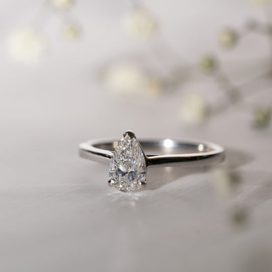 The Bianca Ring | Lab Diamond Slim Band Pear Engagement Solitaire