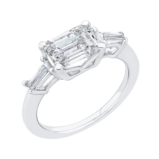 The Cora Ring | Lab Diamond East West Emerald & Baguette Cut Engagement Trilogy