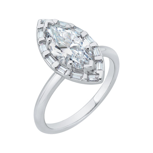 The Iris Ring | Lab Diamond Marquise & Baguette Halo Engagement