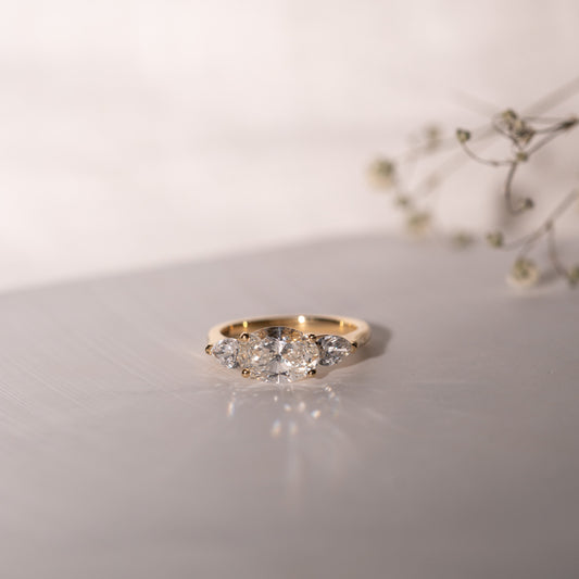 The Claire Ring | Moissanite Oval & Pear Cut Engagement Trilogy