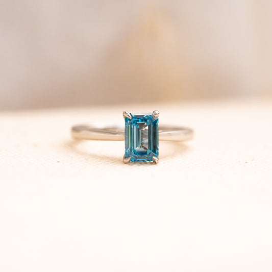 The Poppy Ring | 1ct Emerald Cut Blue Lab Diamond Classic Engagement Solitaire