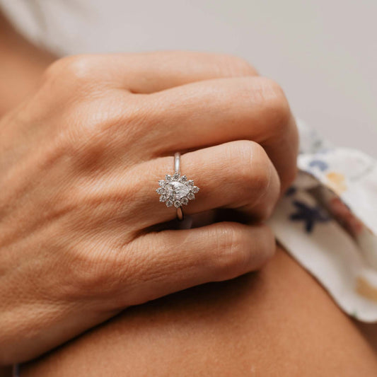 The Dina Ring | Lab Diamond Vintage Pear Engagement Halo