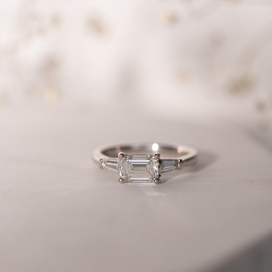 The Eden Ring | Moissanite Emerald & Baguette Engagement Trilogy