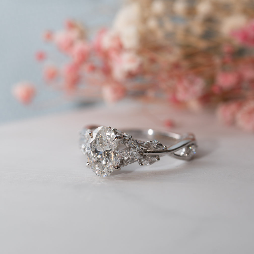 The Eesha Ring  | Oval Lab Diamond Accented Trellis Engagement