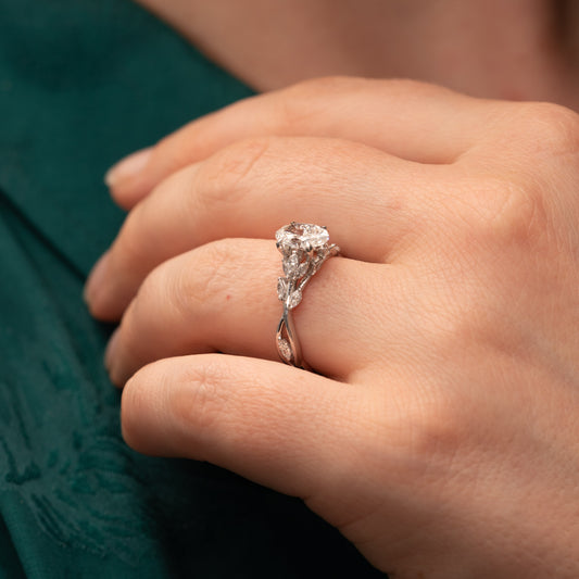 The Eesha Ring  | Moissanite & Diamond Accented Trellis Oval Engagement