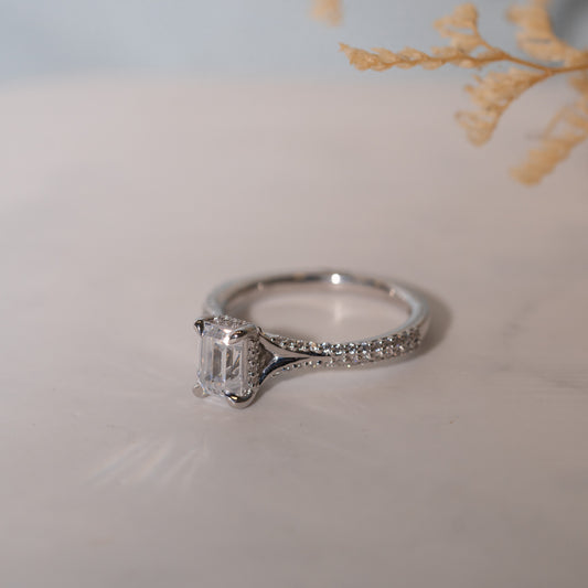 The Effie Ring | Lab Diamond Split Shank Emerald Cut Engagement Solitaire