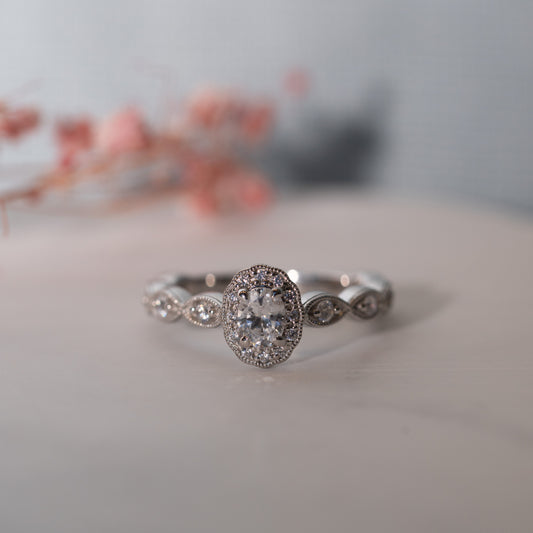 The Eliana Ring | Lab Diamond Oval Marquise Vintage Halo Engagement
