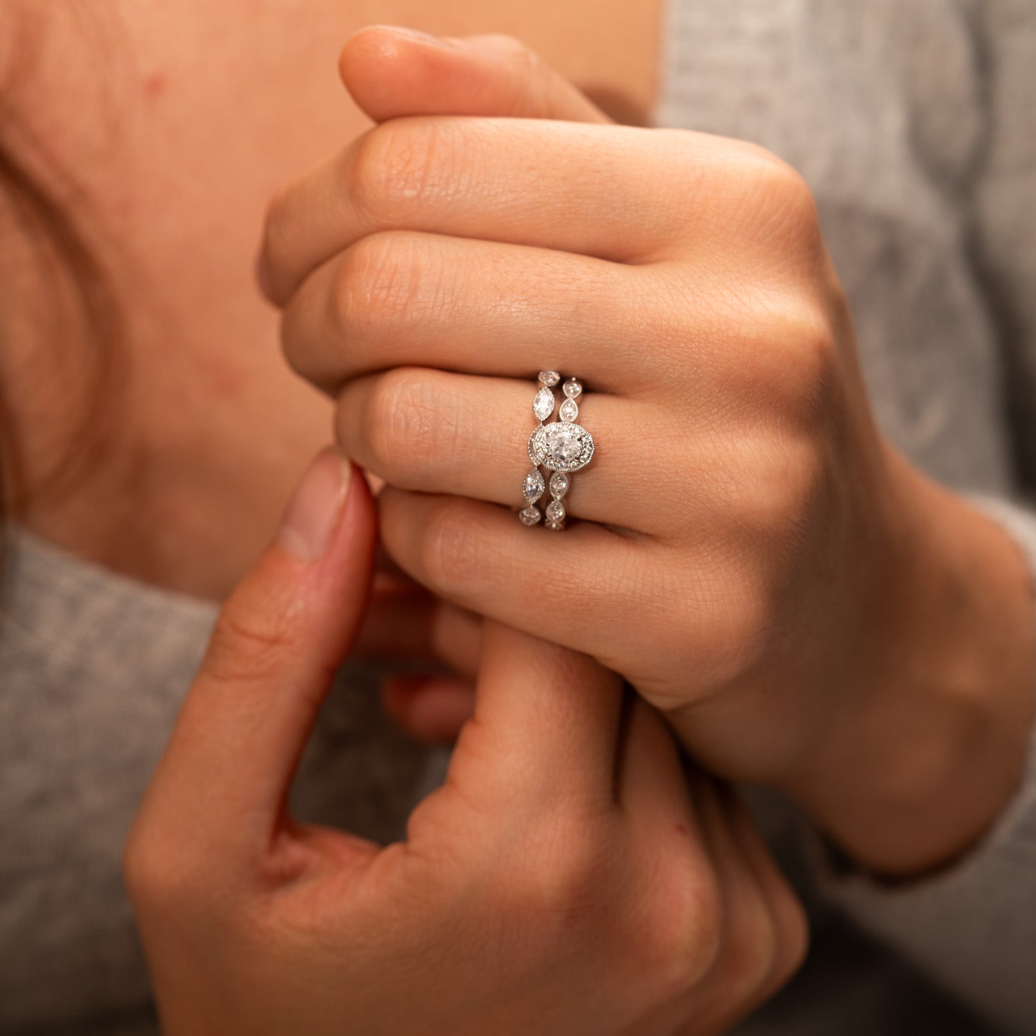 The Eliana Ring | Lab Diamond Oval Marquise Vintage Halo Engagement