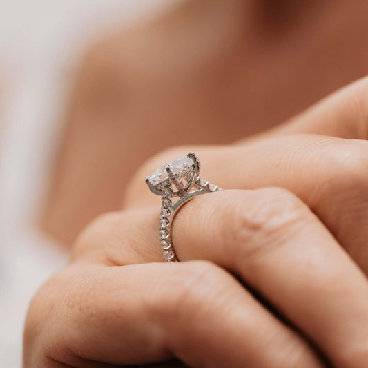 The Sabrine Ring | Moissanite & Diamond Emerald Hidden Halo Engagement