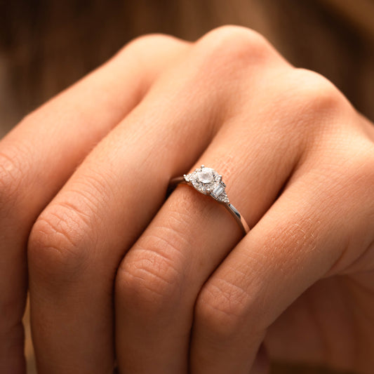 The Abi Ring | Round Lab Diamond Baguette Accented Engagement