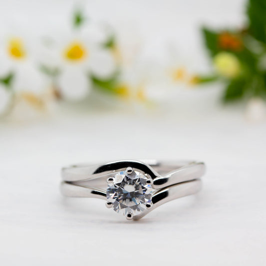 The Akilina Wedding Ring | Matching Bridal Wave Shaped Band