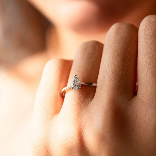 The Ali Ring | Pear Moissanite Pear Dainty Engagement Solitaire