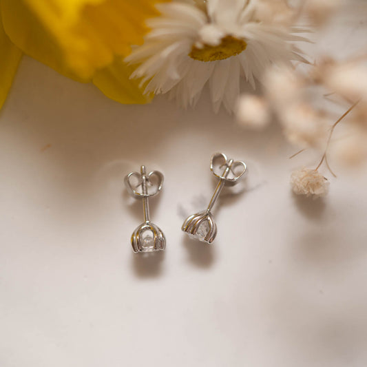 The Amorette Earrings | Moissanite Round Split Claw