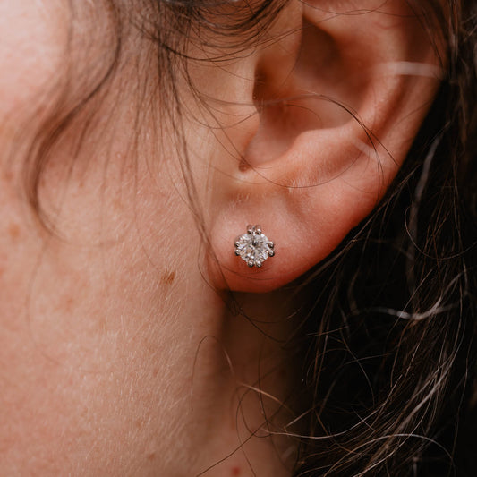 The Amorette Earrings | Moissanite Round Split Claw