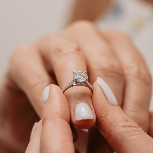 The Anabel Ring | Moissanite & Diamond Shoulder Set Hidden Halo Engagement