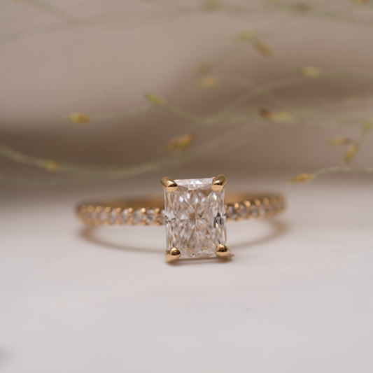 The Annalisa Ring  | Lab Diamond Thin Pavé Band Emerald Engagement