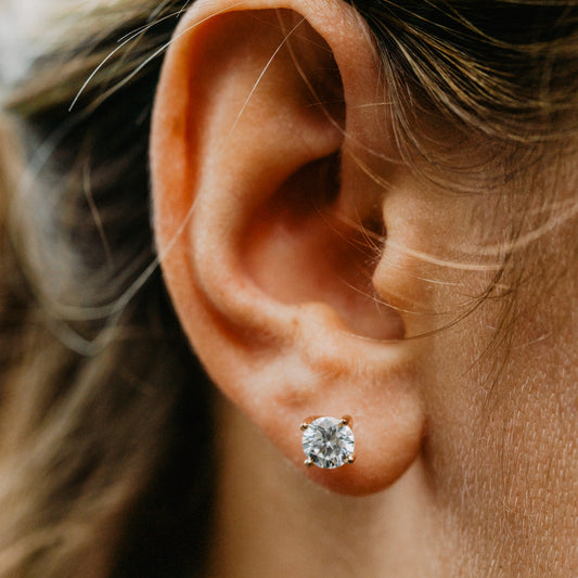 The Aria Earrings | Round Lab Diamond Twist Four Claw Solitaire Studs