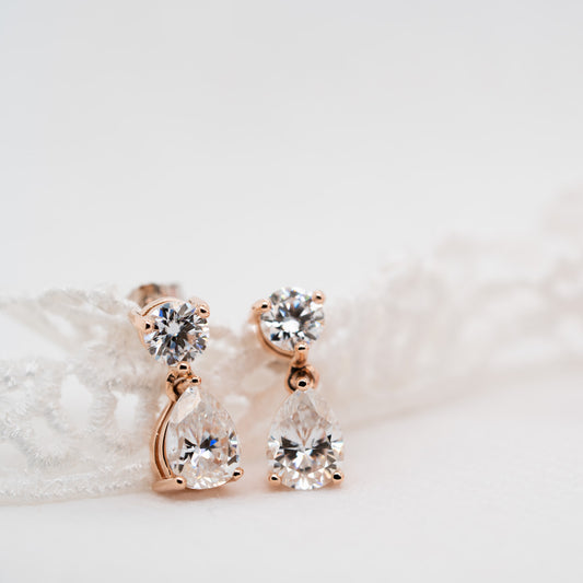 The Beau Earrings | Pear & Round Moissanite Classic Drops