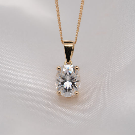 The Calia Pendant | Oval Moissanite Four Claw Solitaire