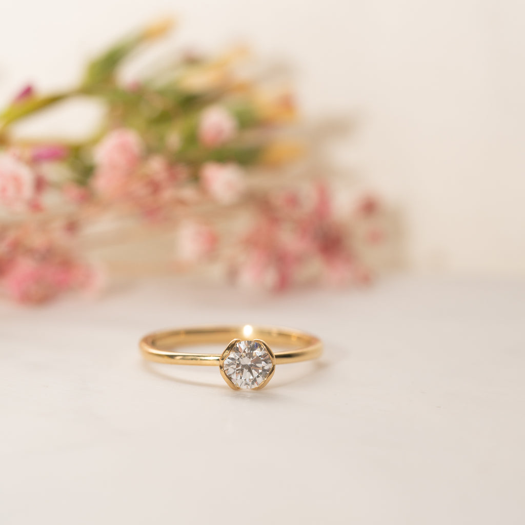 The Callis Ring | Round Lab Diamond Petal Engagement Solitaire